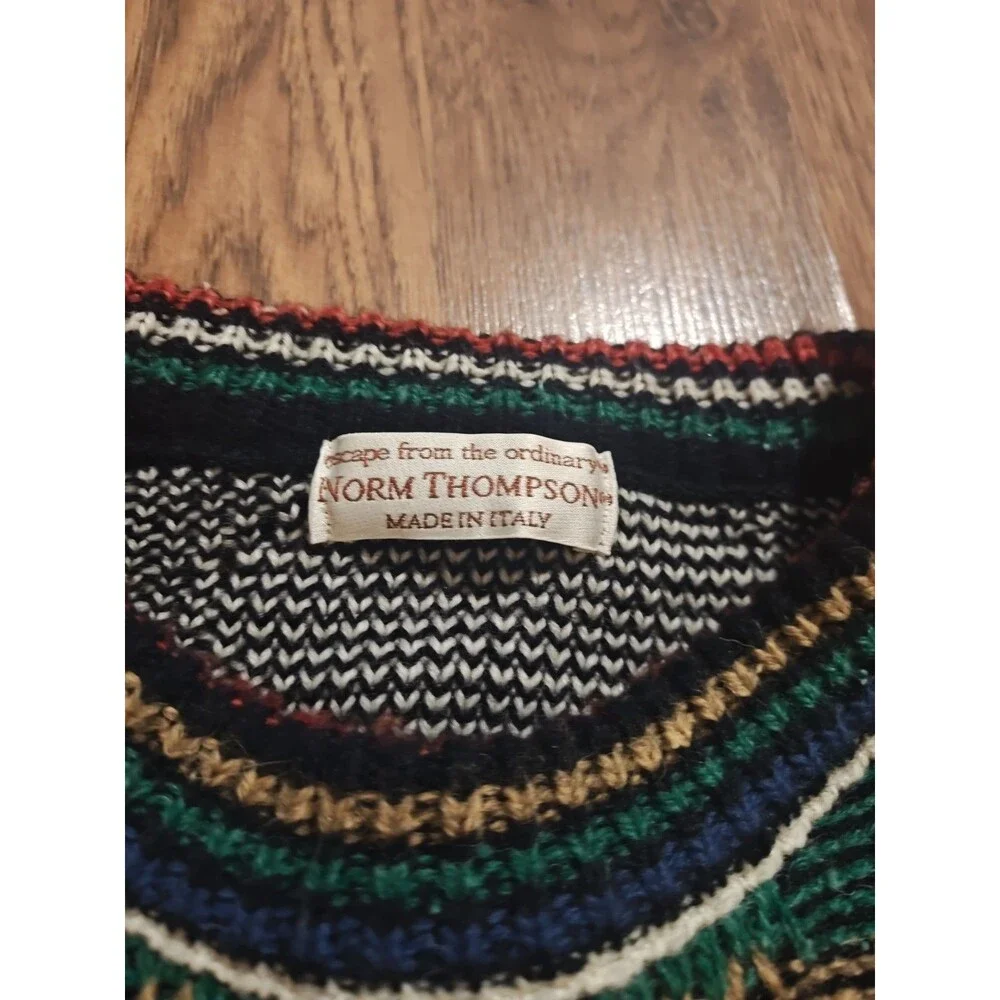 VTG 90s Norm Thompson Sweater Mens XL Multicolor Cosby Geometric Wool Blend